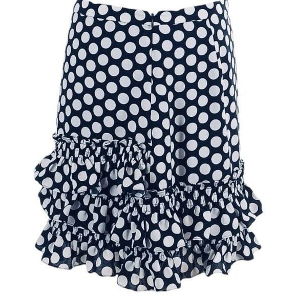 J.Crew Blue Polka Dot Asymmetrical Ruffle Hem Lined Miniskirt Women’s Size 8 - Picture 3 of 5